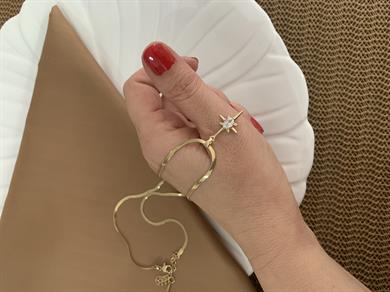 Çelik Gold İtalyan Zincir Baget Tek Taş Kutup Yıldız Kolye