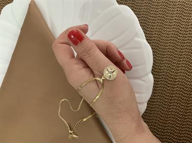 Çelik Gold İtalyan Zincir Gömme Tek Taş Daire Kutup Yıldız Kolye