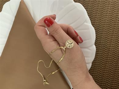 Çelik Gold İtalyan Zincir Gömme Tek Taş Daire Kutup Yıldız Kolye