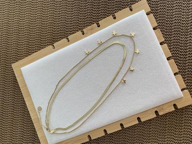 Çelik Gold İtalyan Zincir İkili Yıldız Sıralı Kolye