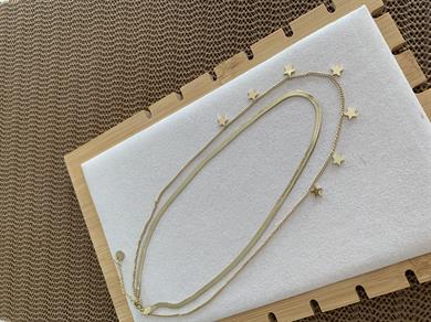 Çelik Gold İtalyan Zincir İkili Yıldız Sıralı Kolye