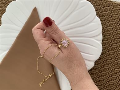 Çelik Gold İtalyan Zincir Mini Kare Taş Lila Kalp Kolye