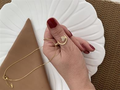 Çelik Gold İtalyan Zincir Zirkon Taşlı Ay Kalp Kolye