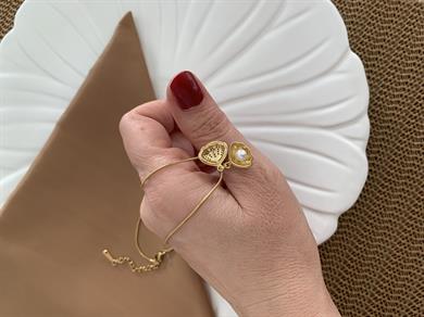 Çelik Gold İtalyan Zincir Zirkon Taşlı Midye Kolye