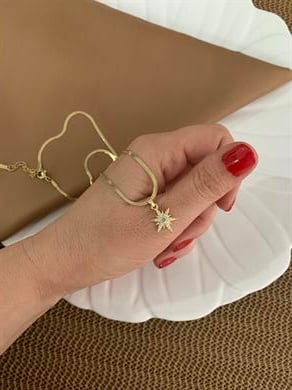 Çelik Gold İtalyan Zincir  Zirkon Taşlı Mavi Kutup Yıldız Kolye