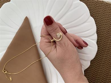 Çelik Gold İtalyan Zincir Zirkon Taşlı Ay Kalp Kolye
