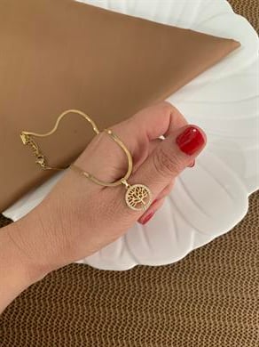 Çelik Gold İtalyan Zincir Zirkon Taşlı Hayat Ağacı Kolye