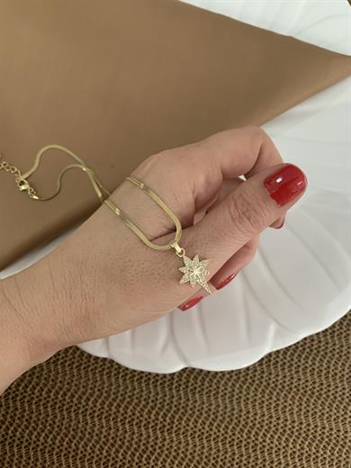Çelik Gold İtalyan Zincir Zirkon Taşlı Kutup Yıldız Kolye