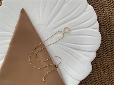 Çelik Gold İtalyan Zincir Zirkon Taşlı Daire Kolye
