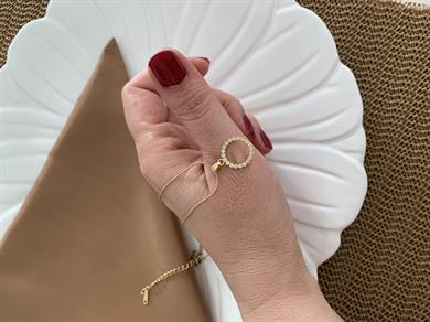 Çelik Gold İtalyan Zincir Zirkon Taşlı Daire Kolye