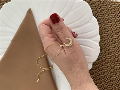 Çelik Gold İtalyan Zincir Zirkon Taşlı Ay Kolye