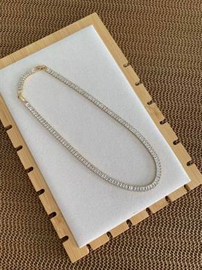 Çelik Gold Kare Baget Taşlı Su Yolu Kolye