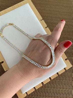 Çelik Gold Kare Baget Taşlı Su Yolu Kolye