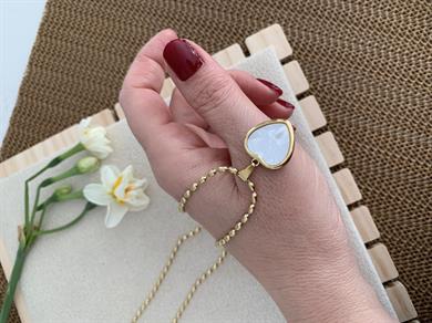 Çelik Gold Mini Badem Sıralı Sdk Kalp Kolye