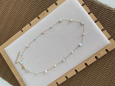 Çelik Gold Sdf Renkli Kalp Sıralı Kolye