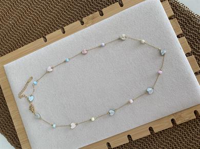 Çelik Gold Sdf Renkli Kalp Sıralı Kolye