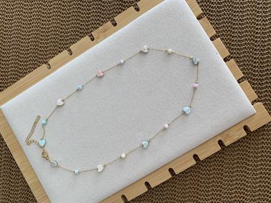 Çelik Gold Sdf Renkli Kalp Sıralı Kolye