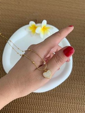 Çelik Gold Topçuk Sıralı Zirkon Taş Kalp Kolye