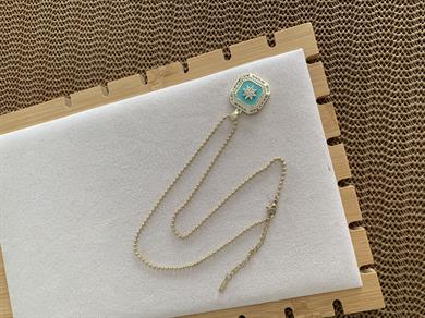 Çelik Gold Topçuk Zincir Zirkon Taşlı Mavi Yıldız Kare Kolye