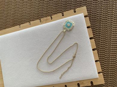 Çelik Gold Topçuk Zincir Zirkon Taşlı Mavi Yıldız Kare Kolye