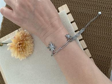 Çelik Gümüş Balık Sırtı Zincirli Kutup Yıldız Sallantılı Bileklik