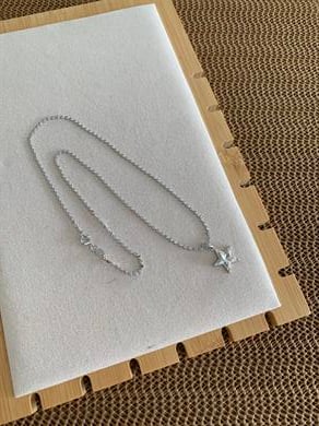 Çelik Gümüş Ezme Zincir Baget Taşlı Yıldız Kolye