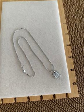 Çelik Gümüş Ezme Zincir Baget Taşlı Yonca Kolye