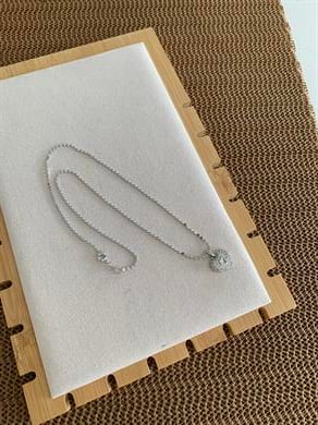 Çelik Gümüş Ezme Zincir Komple Zirkon Taşlı Kalp Kolye