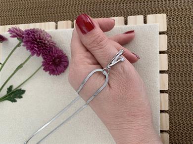 Çelik Gümüş İnce İtalyan Zincir Baget Tek Taş Tasarım Kolye