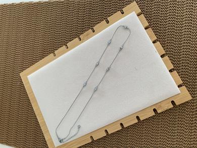 Çelik Gümüş İnce İtalyan Zincir Plaka Küp Sıralı Kolye