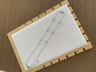 Çelik Gümüş İnce İtalyan Zincir Plaka Küp Sıralı Kolye