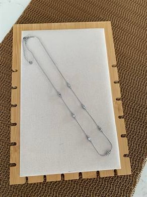 Çelik Gümüş İnce İtalyan Zincir Plaka Küp Sıralı Kolye