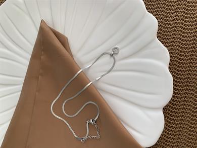 Çelik Gümüş İnce İtalyan Zincir Zirkon Taşlı Mini Kalp Kolye