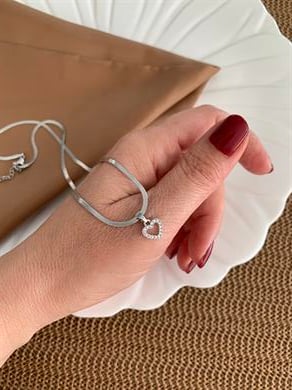 Çelik Gümüş İnce İtalyan Zincir Zirkon Taşlı Mini Kalp Kolye