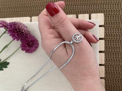 Çelik Gümüş İnce İtalyan Zincir Zirkon Taşlı Hayat Ağacı Kolye