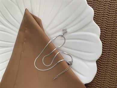 Çelik Gümüş İnce İtalyan Zincir Zirkon Taşlı Kelebek Kolye