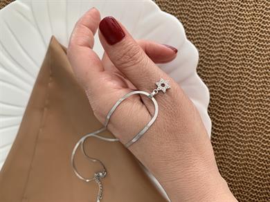 Çelik Gümüş İnce İtalyan Zincir Zirkon Taşlı Mini Yıldız Kolye