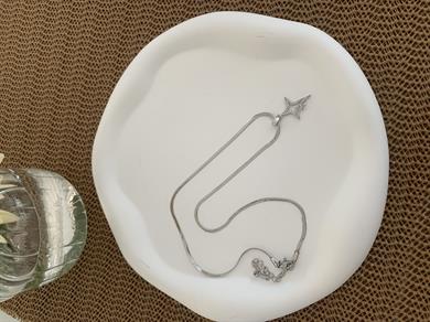 Çelik Gümüş İnce İtalyan  Zincir Zirkon Taşlı Kutup Yıldız Kolye