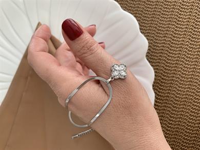 Çelik Gümüş İnce İtalyan Zincir Zirkon Taşlı Yonca Kolye