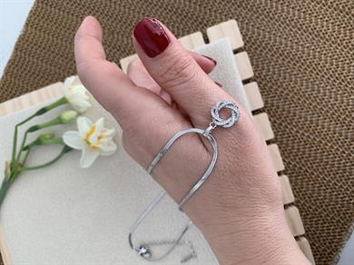 Çelik Gümüş İnce İtalyan Zincir Zirkon Taşlı İç İçe Geçme Daire Kolye