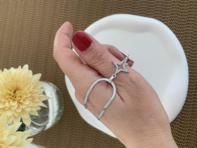 Çelik Gümüş İnce İtalyan  Zincir Zirkon Taşlı Kutup Yıldız Kolye