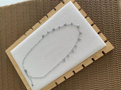 Çelik Gümüş İnce Zincir Tek Taş Yusufçuk Sıralı Kolye