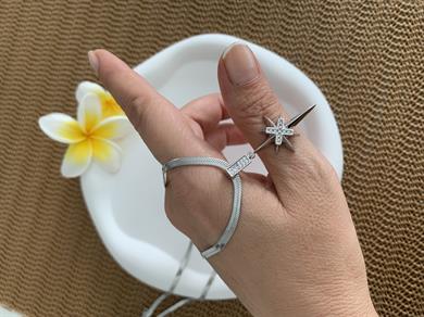 Çelik Gümüş İtalyan Zincir Şimal Yıldız Kolye