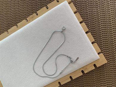 Çelik Gümüş İtalyan Zincir Zirkon Taşlı Mini Kare Baget Kolye