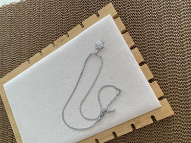 Çelik Gümüş İtalyan Zincir Zirkon Taşlı Kuzey Yıldız Kolye