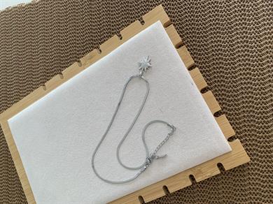 Çelik Gümüş İtalyan Zincir Zirkon Taşlı Kuzey Yıldız Kolye