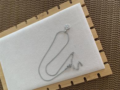 Çelik Gümüş İtalyan Zincir Zirkon Taşlı Yonca Kolye