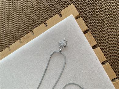 Çelik Gümüş İtalyan Zincir Zirkon Taşlı Kuzey Yıldız Kolye