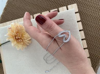 Çelik Gümüş İtalyan Zincirli Zirkon Taş Düğüm Kalp Kolye