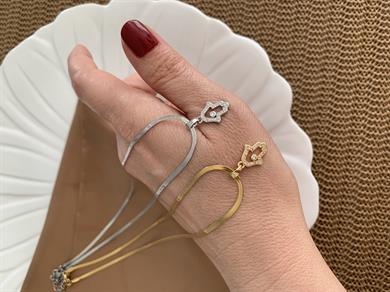 Çelik İnce İtalyan Zincir Zirkon Taşlı Fatma Ana Eli Kolye